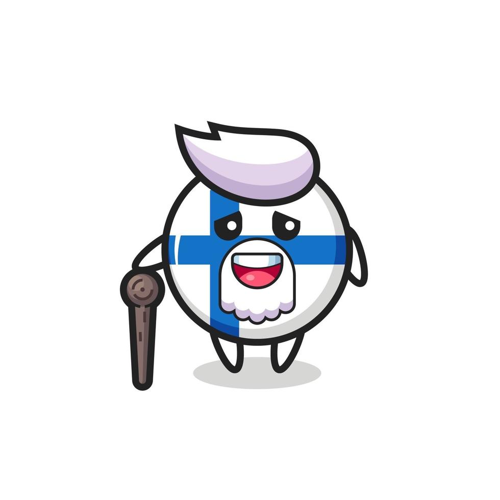 cute finland flag badge grandpa is holding a stick vector
