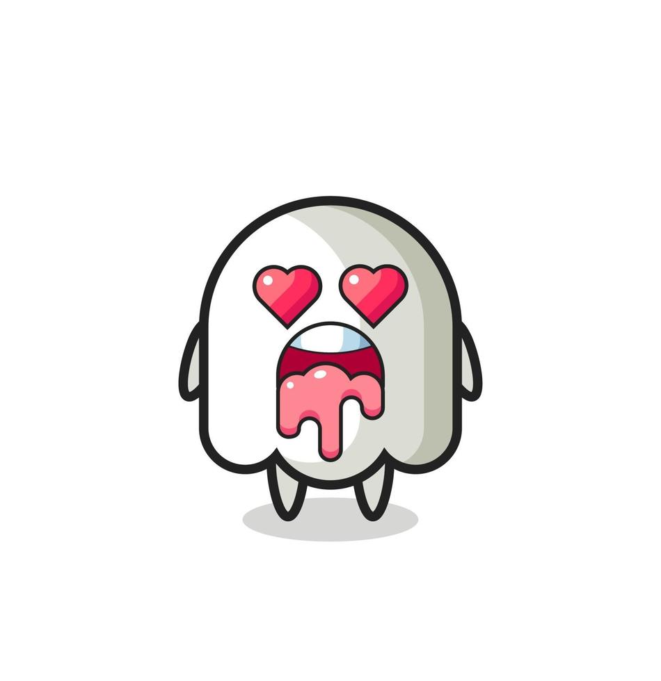 the falling in love expression of a cute ghost with heart shaped eyes vector