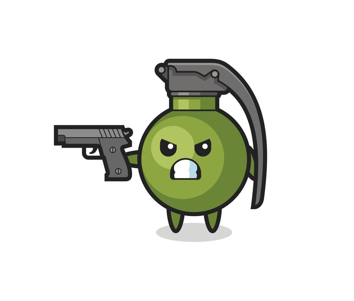 the cute grenade character shoot with a gun vector