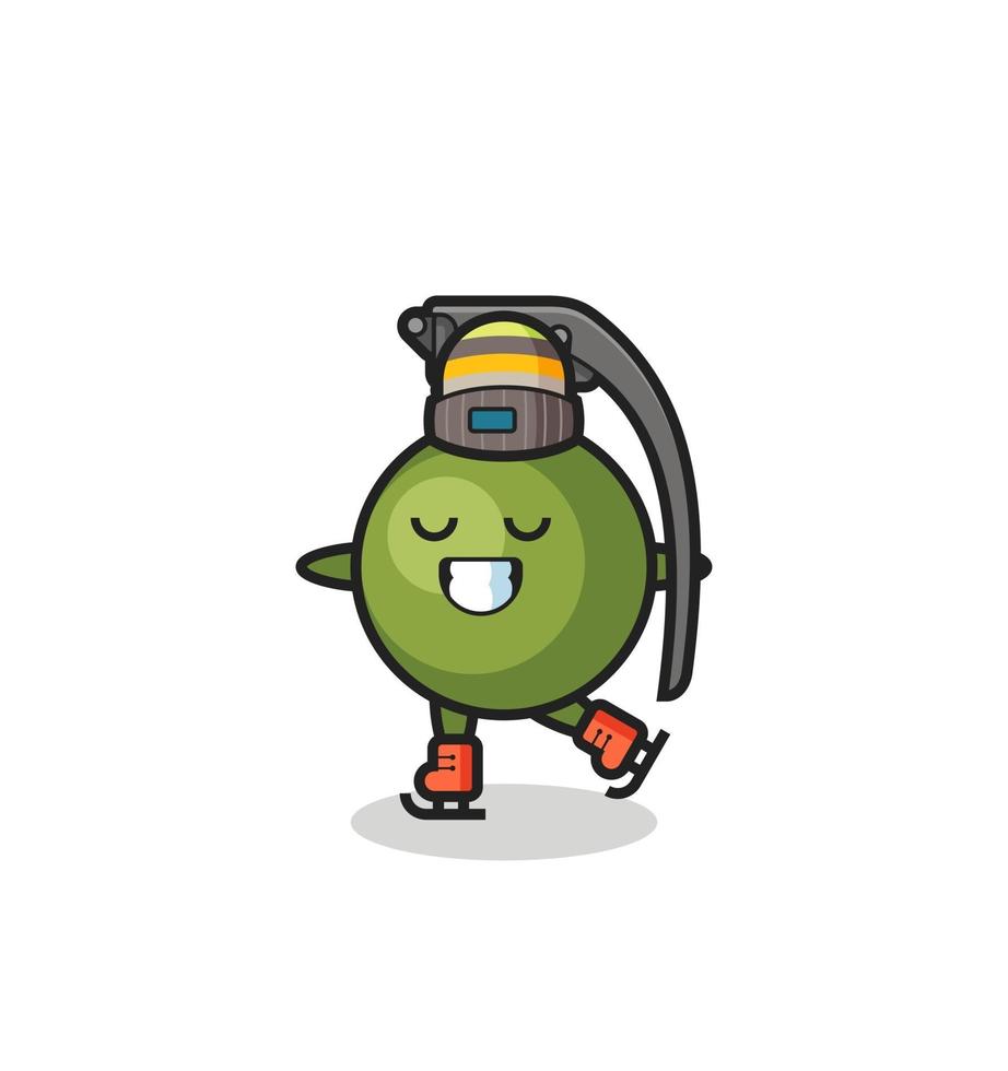 grenade cartoon as an ice skating player doing perform vector