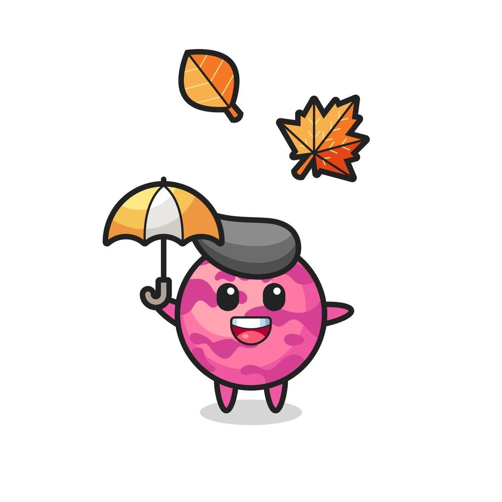 cartoon of the cute ice cream scoop holding an umbrella in autumn vector