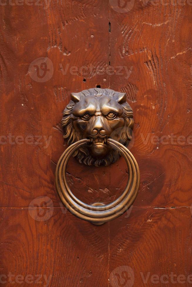 manija de la puerta antigua en forma de león foto
