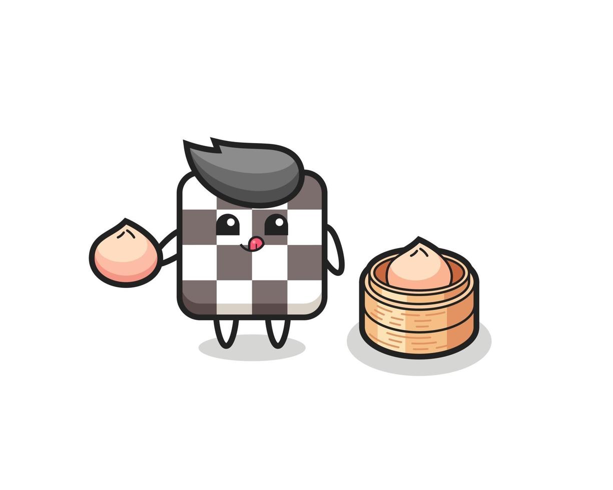 cute chess board character eating steamed buns vector