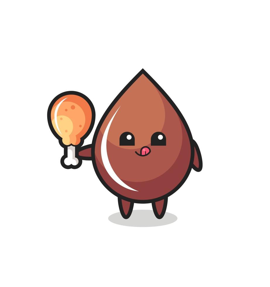 chocolate drop cute mascot is eating a fried chicken vector