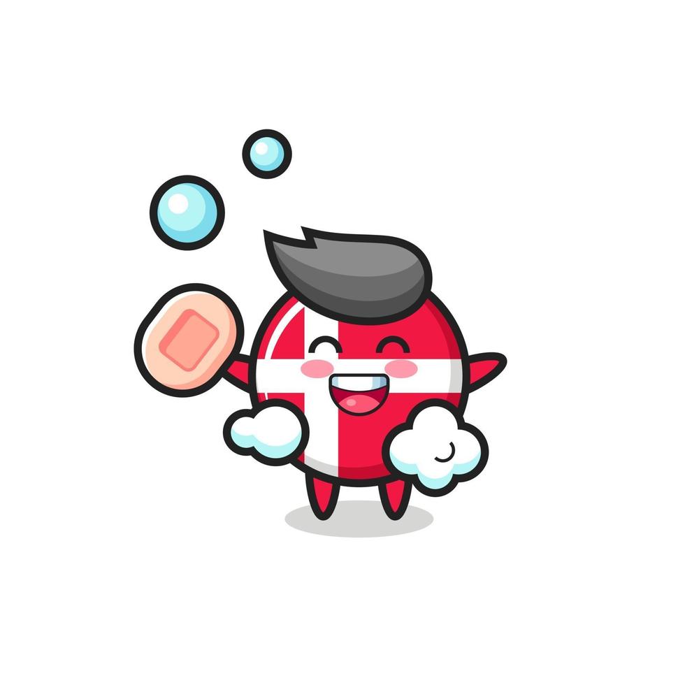 denmark flag badge character is bathing while holding soap vector
