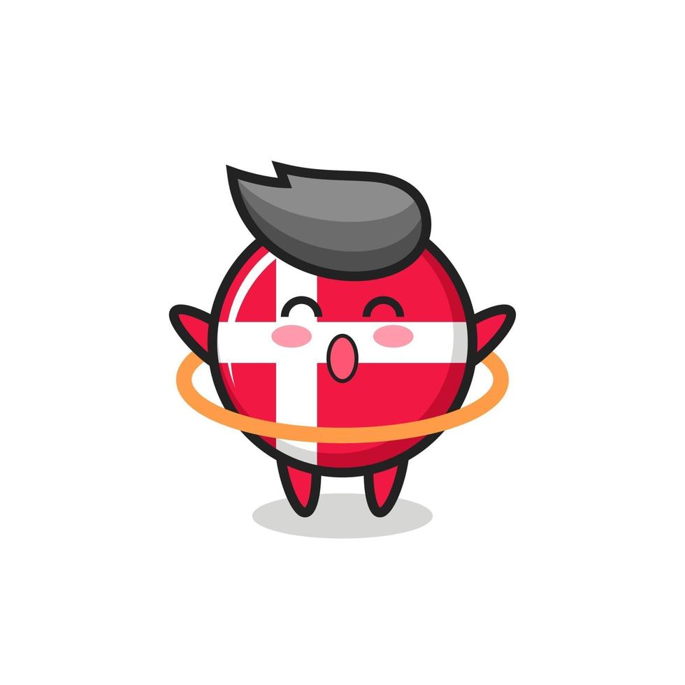 cute denmark flag badge cartoon is playing hula hoop vector