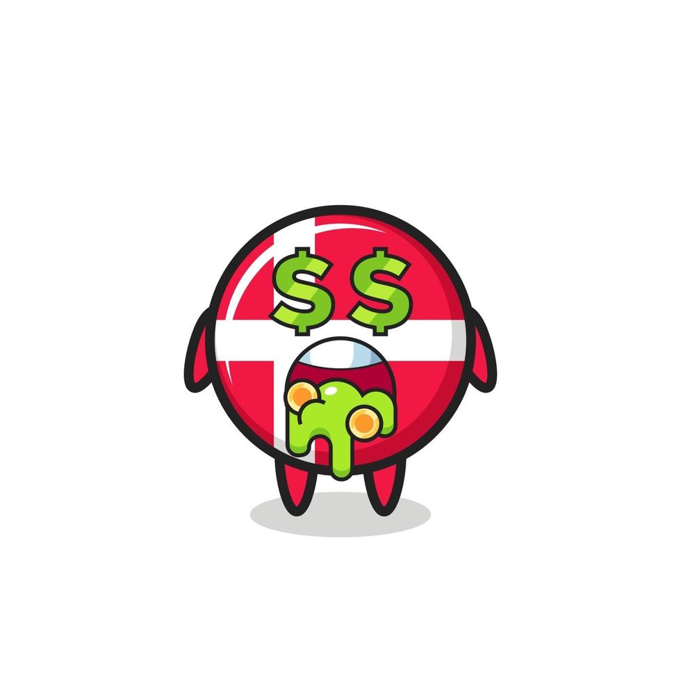 denmark flag badge character with an expression of crazy about money vector