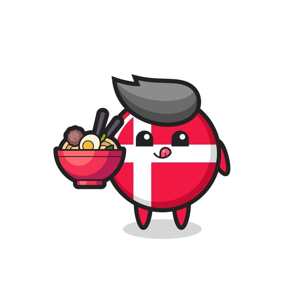 cute denmark flag badge character eating noodles vector
