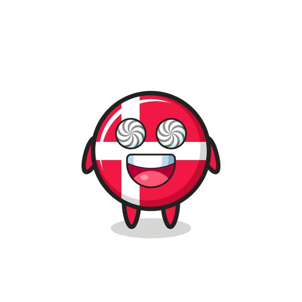 cute denmark flag badge character with hypnotized eyes vector