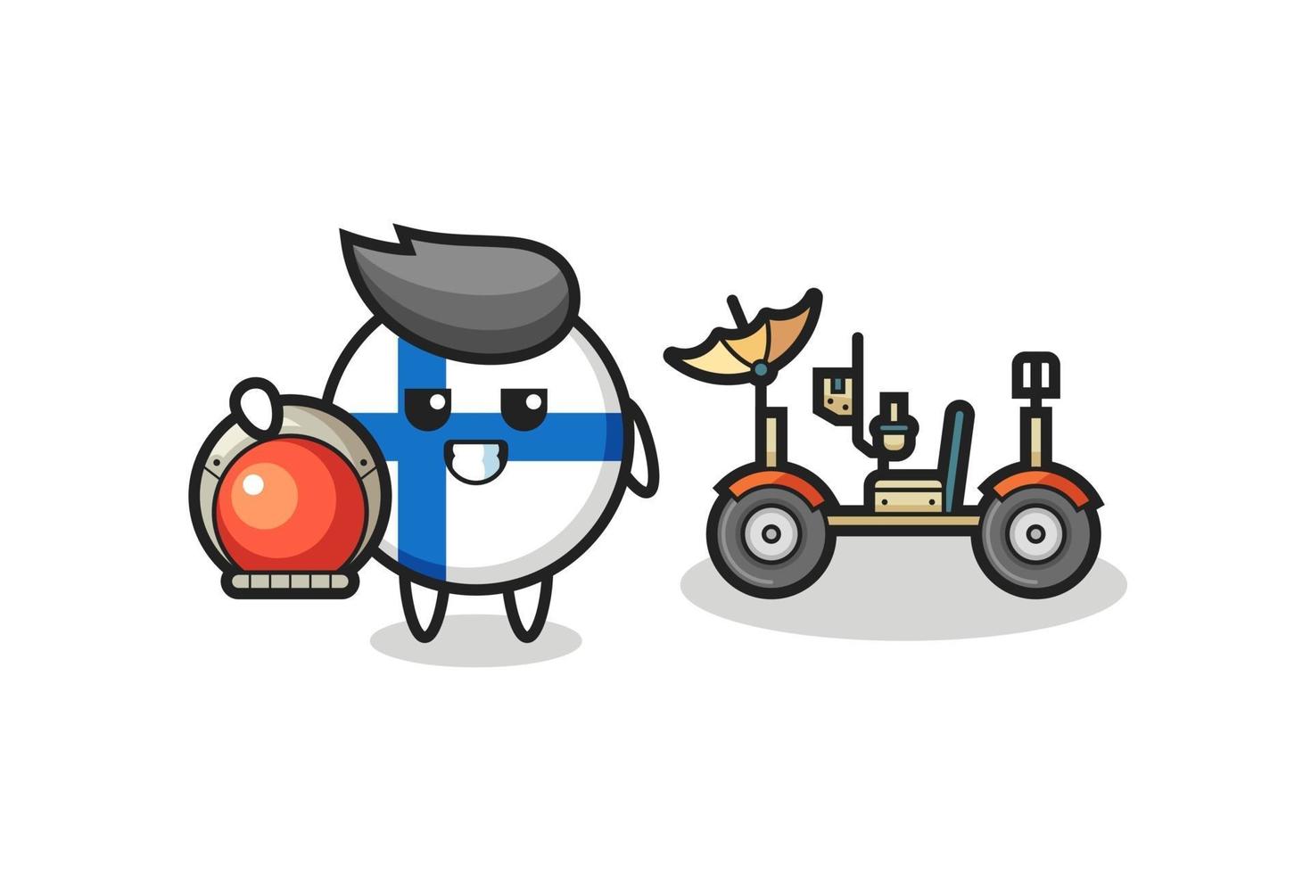 the cute finland flag badge as astronaut with a lunar rover vector