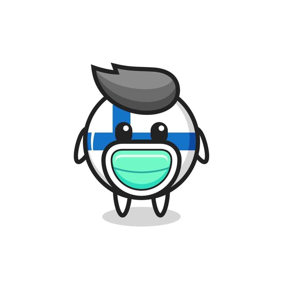 cute finland flag badge cartoon wearing a mask vector