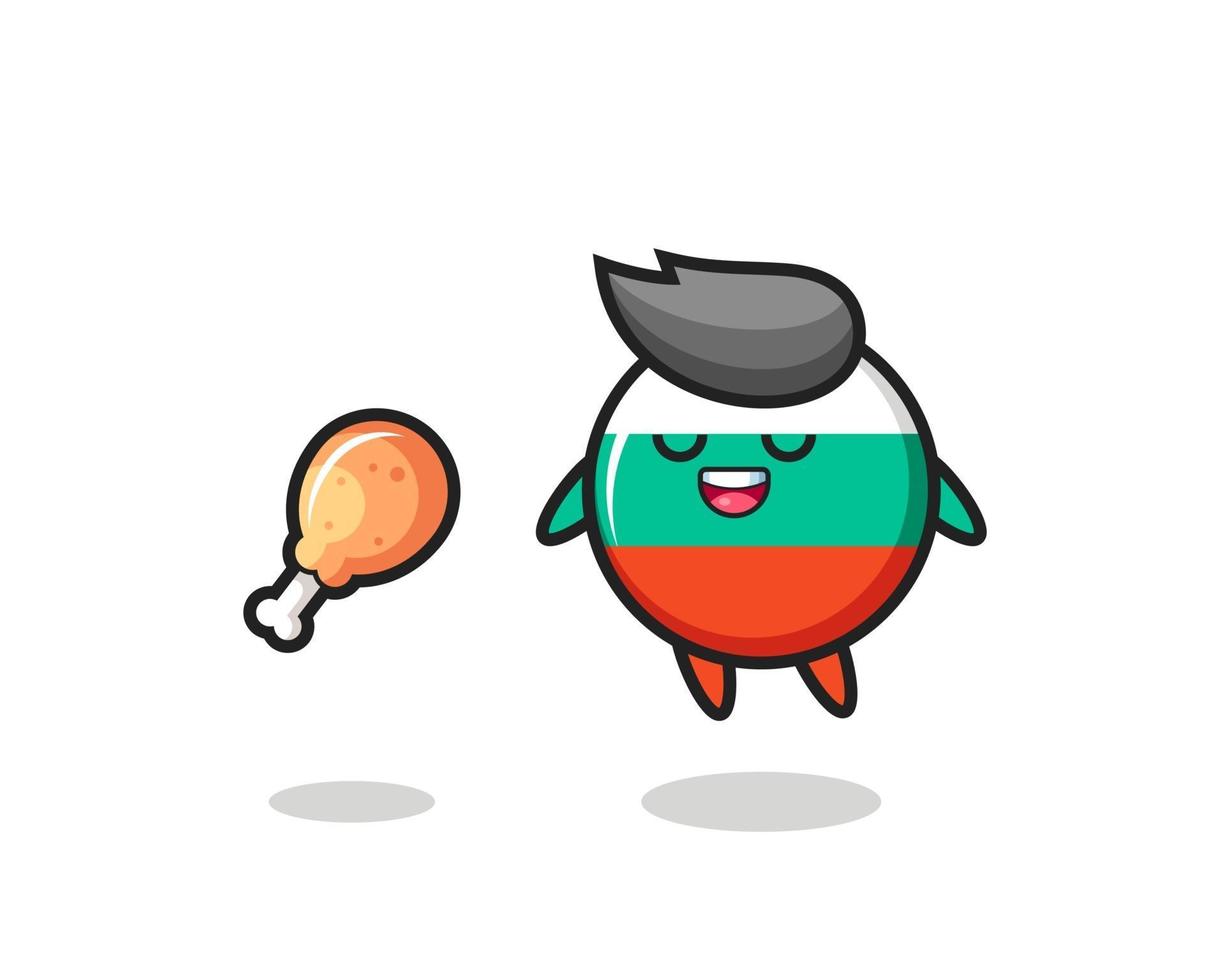 cute bulgaria flag badge floating and tempted because of fried chicken vector