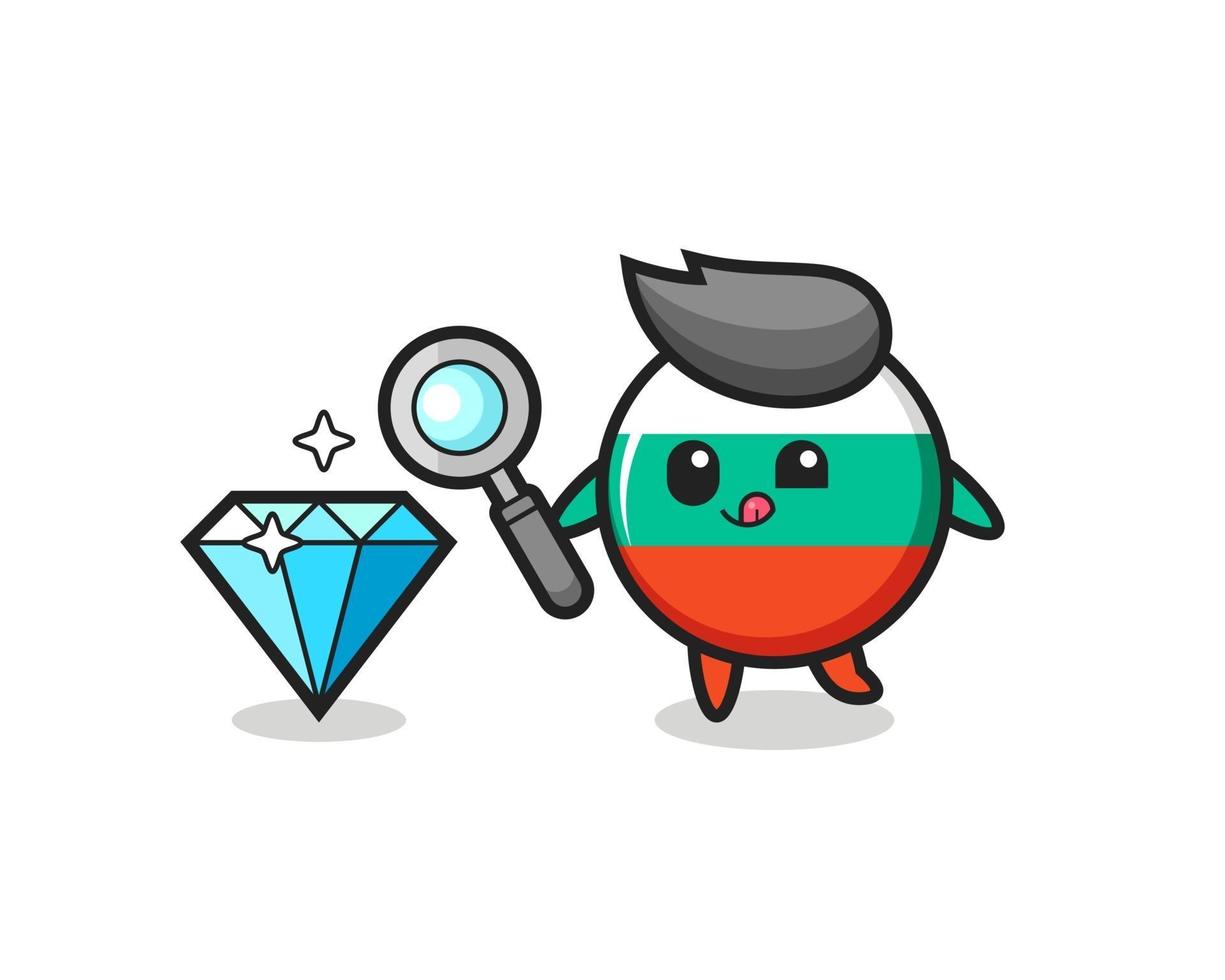 bulgaria flag badge mascot is checking the authenticity of a diamond vector