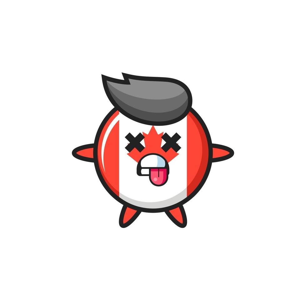 character of the cute canada flag badge with dead pose vector