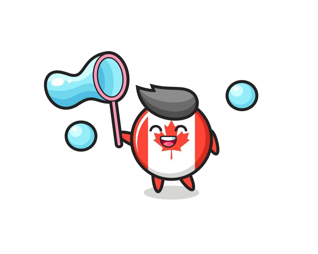 happy canada flag badge cartoon playing soap bubble vector