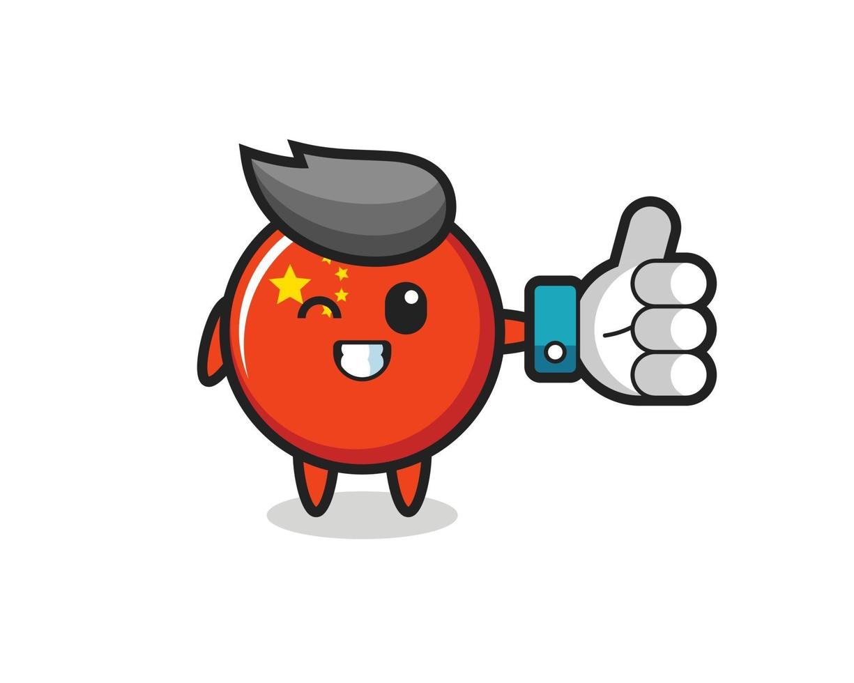 linda insignia de la bandera de China con el símbolo de los pulgares en las redes sociales vector