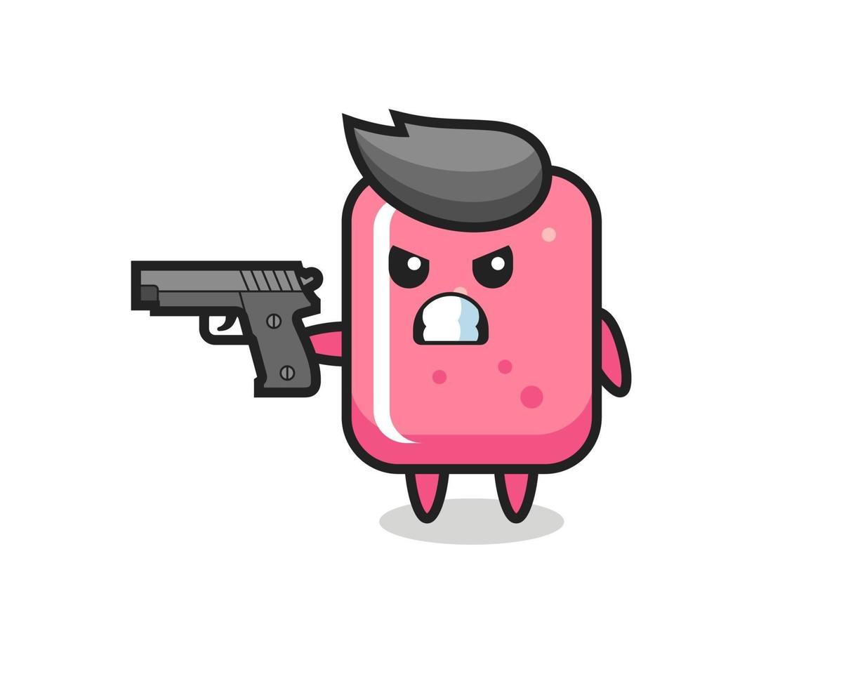 el lindo personaje de chicle dispara con una pistola vector