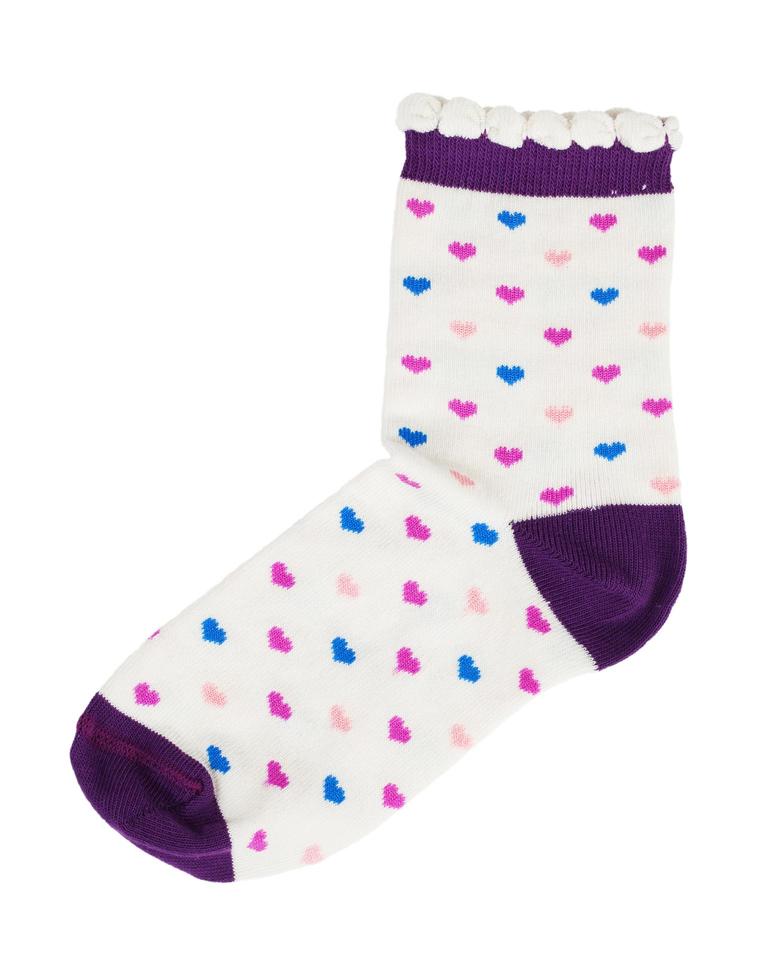 Knitted socks with red hearts photo