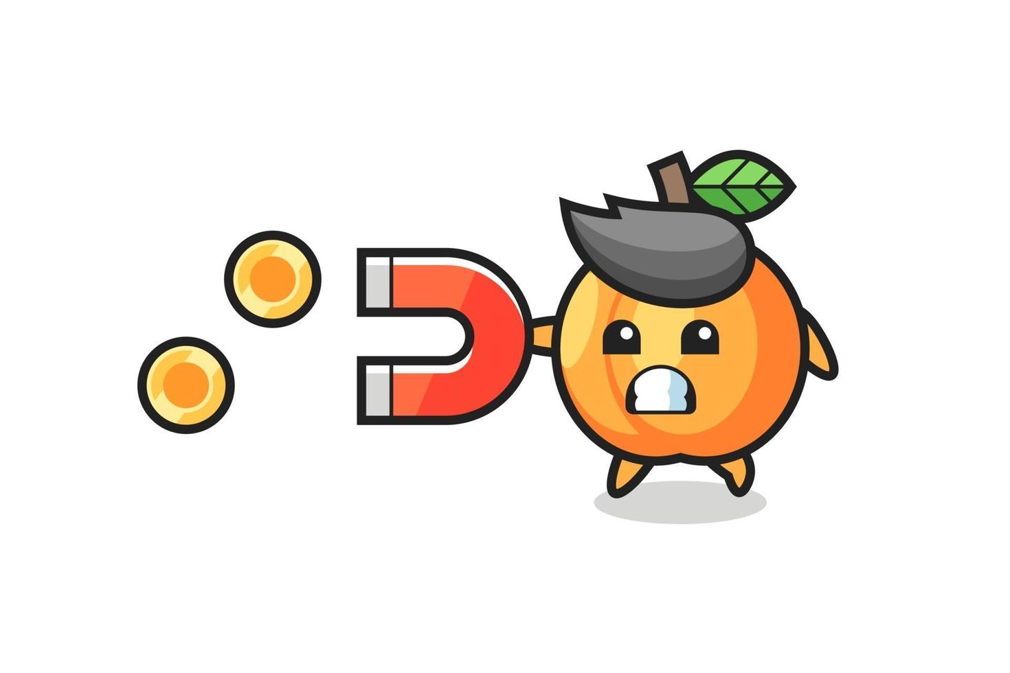 the character of apricot hold a magnet to catch the gold coins vector
