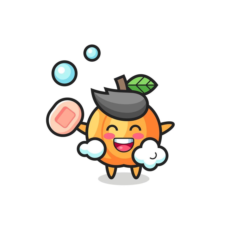 apricot character is bathing while holding soap vector