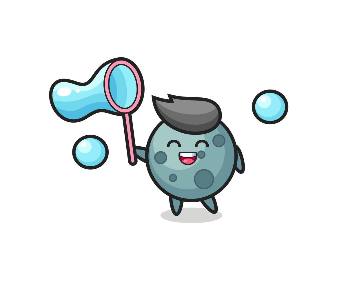 happy asteroid cartoon playing soap bubble vector