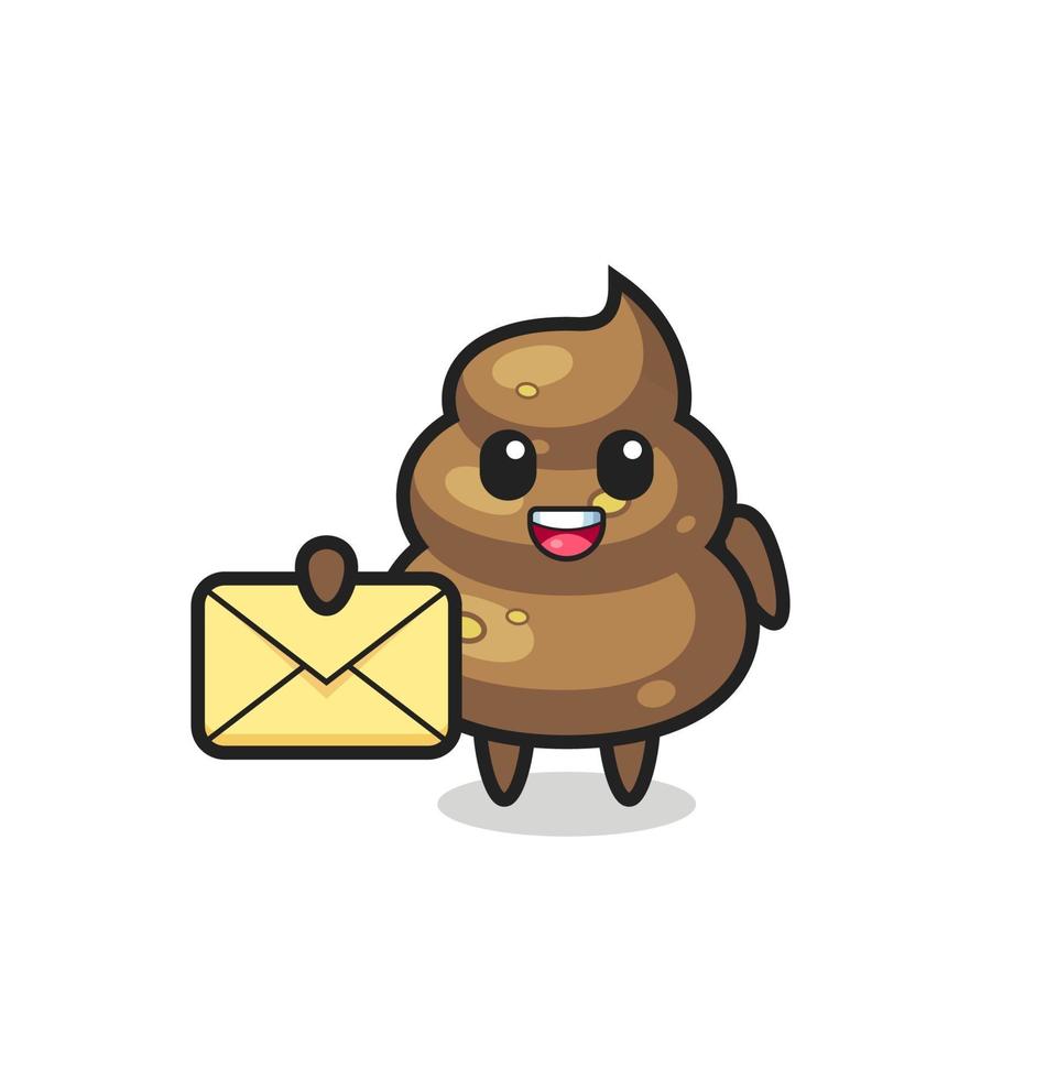 cartoon illustration of poop holding a yellow letter vector