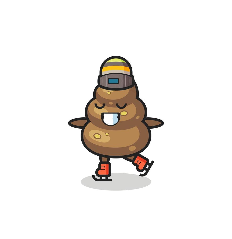 poop cartoon as an ice skating player doing perform vector
