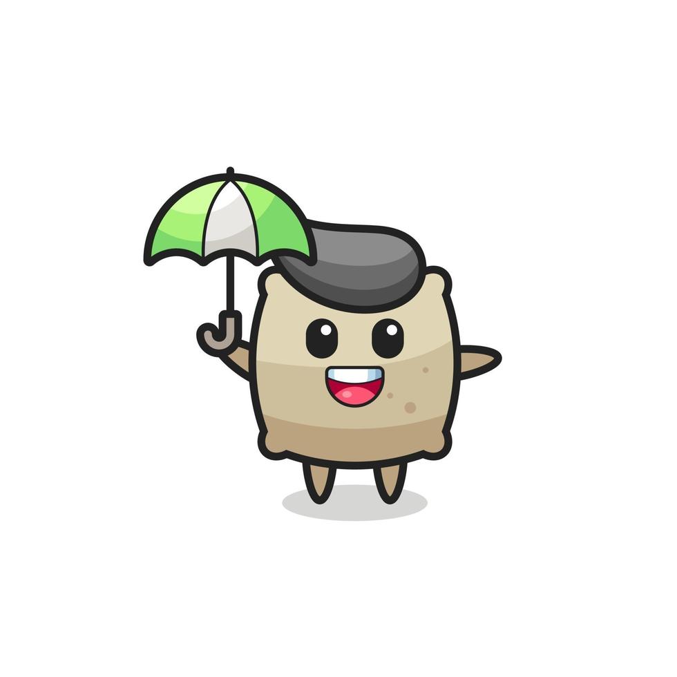 cute sack illustration holding an umbrella vector