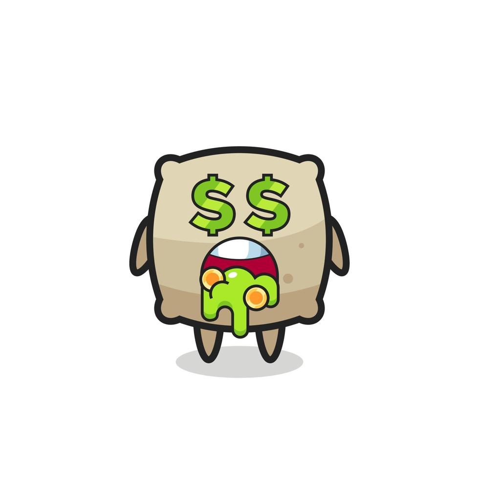 sack character with an expression of crazy about money vector