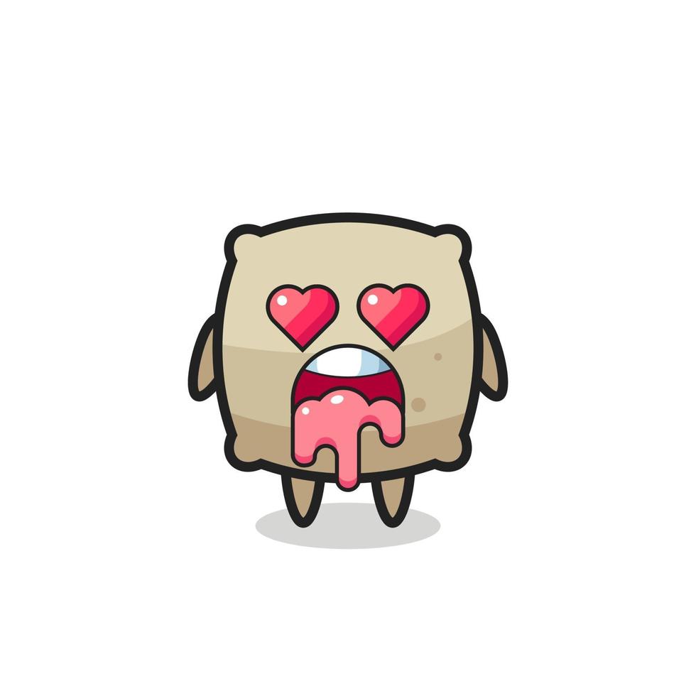 the falling in love expression of a cute sack with heart shaped eyes vector