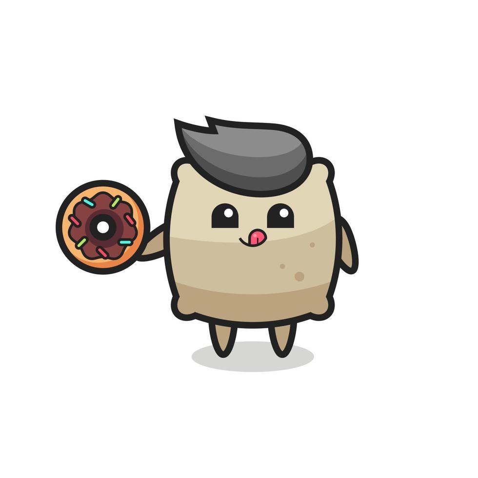 illustration of an sack character eating a doughnut vector