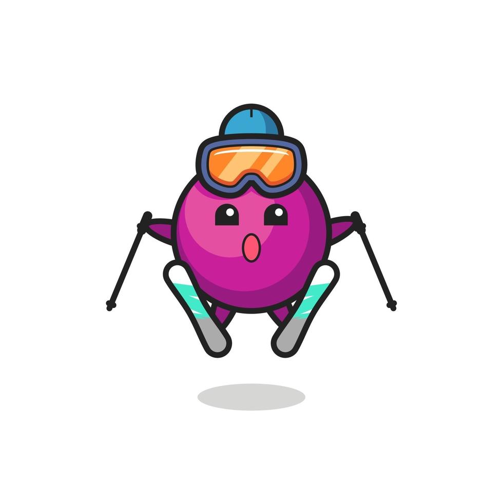 Personaje de mascota de mangostán como jugador de esquí. vector