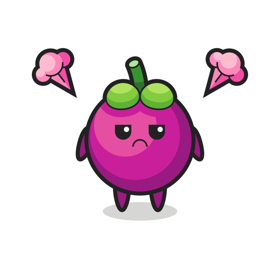 annoyed expression of the cute mangosteen cartoon character vector