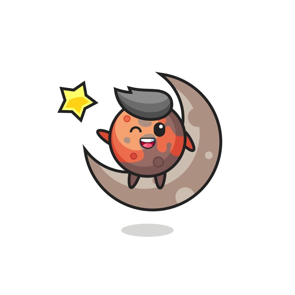 illustration of mars cartoon sitting on the half moon vector