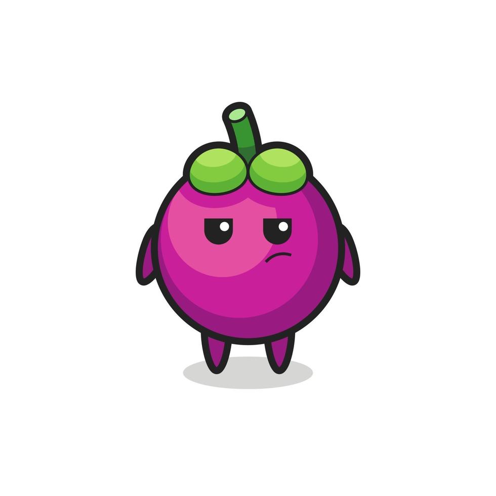 cute mangosteen character with suspicious expression vector