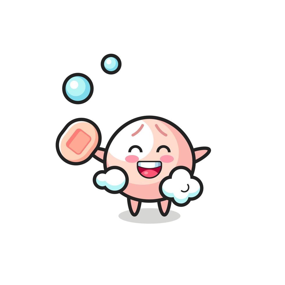 El personaje de meatbun se está bañando mientras sostiene el jabón. vector