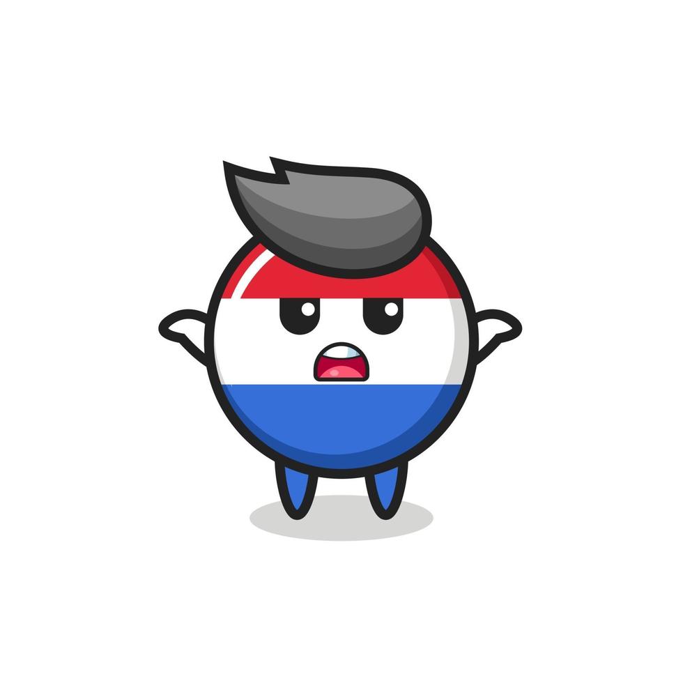 netherlands flag badge mascot character saying I do not know vector