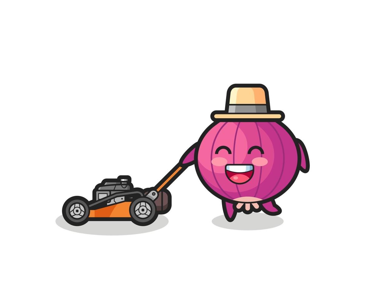 illustration of the onion character using lawn mower vector