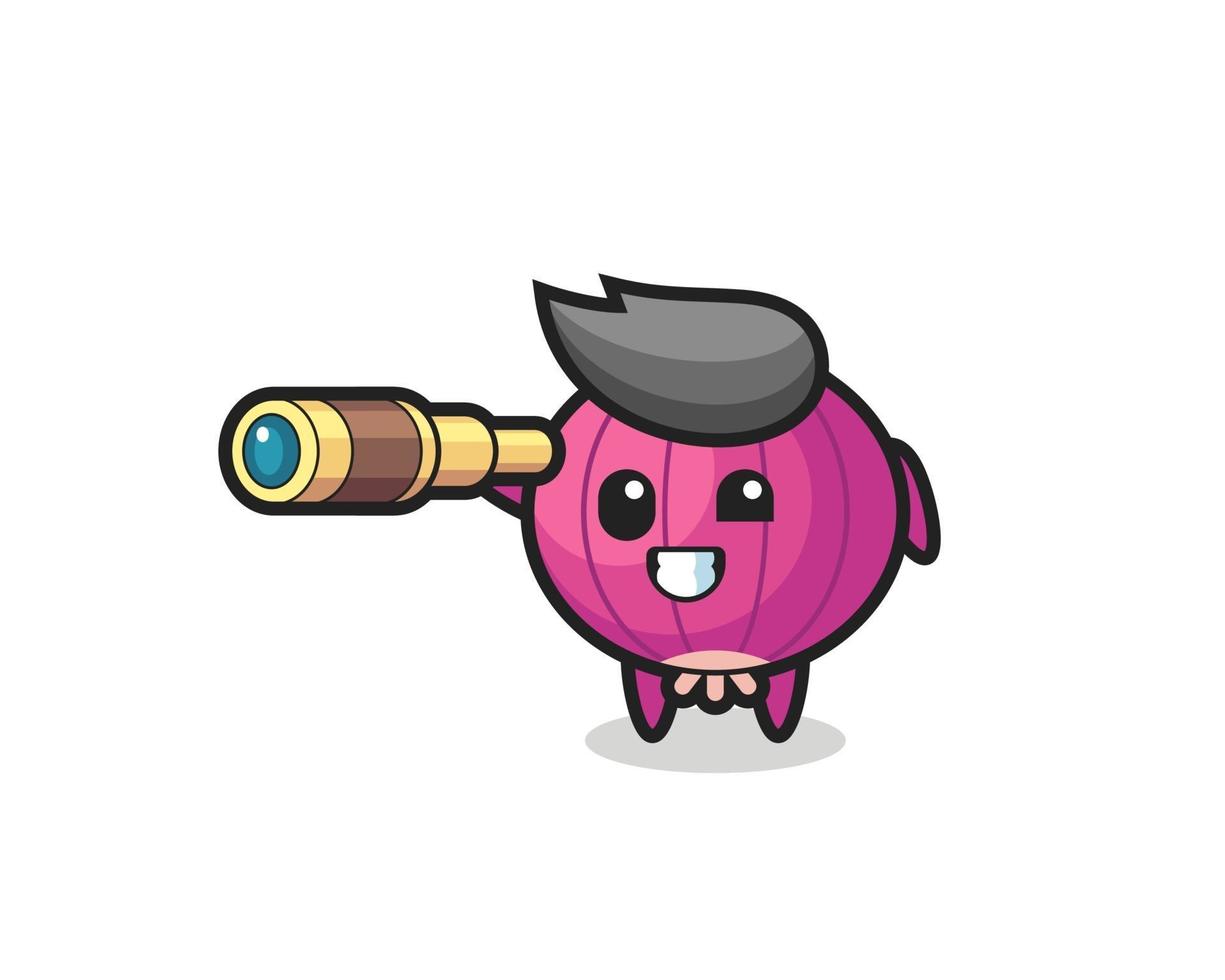 cute onion character is holding an old telescope vector