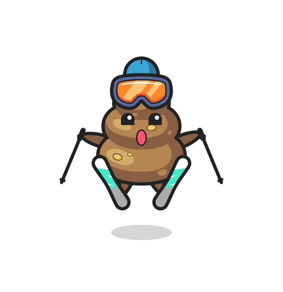 poop mascot character as a ski player vector