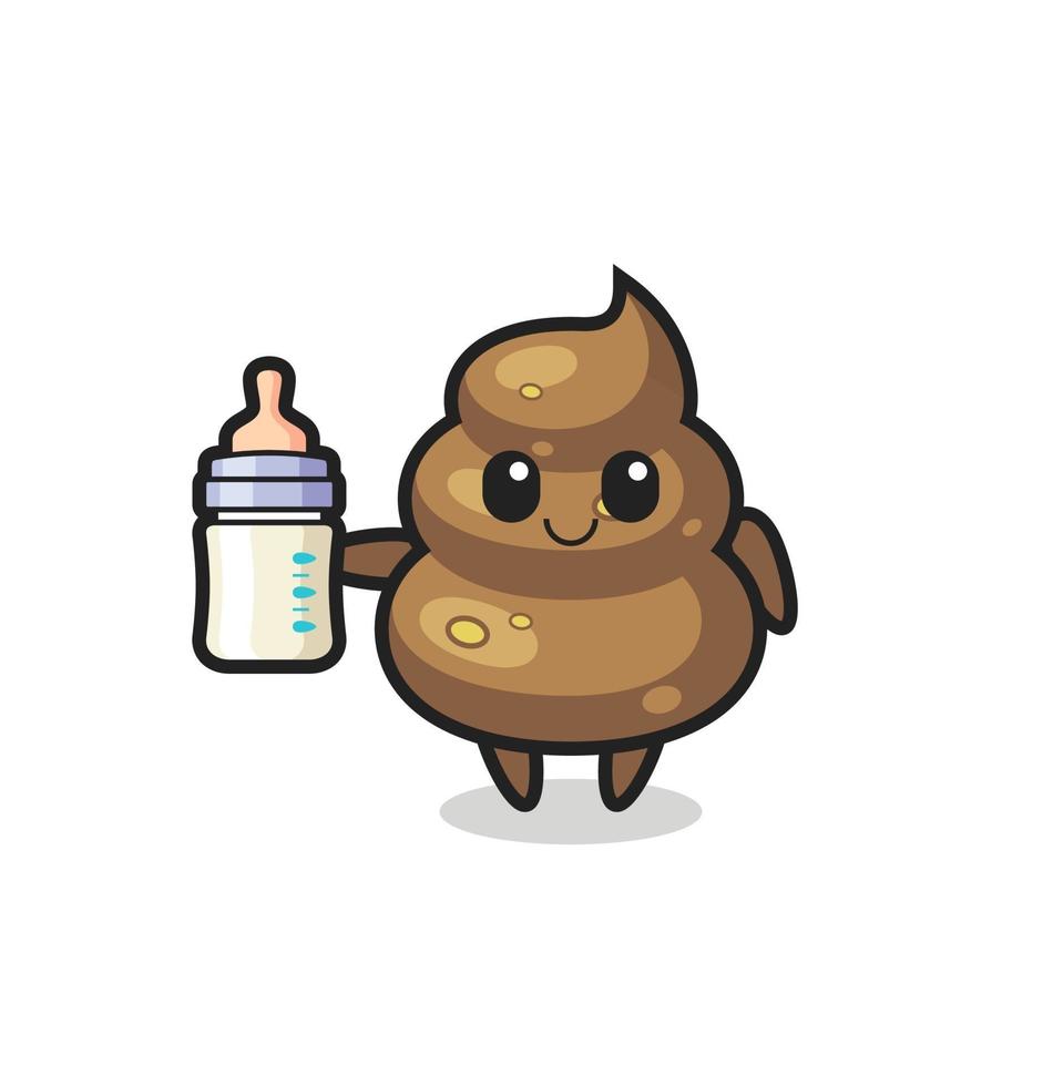 personaje de dibujos animados de caca de bebé con botella de leche vector