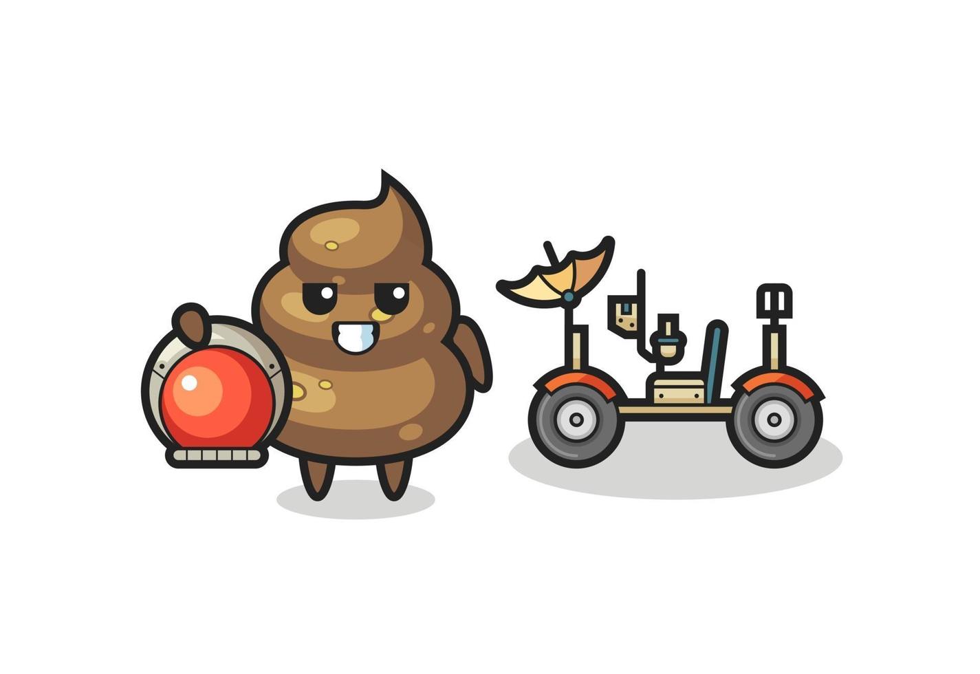 the cute poop as astronaut with a lunar rover vector