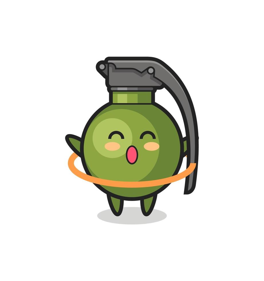 cute grenade cartoon is playing hula hoop vector