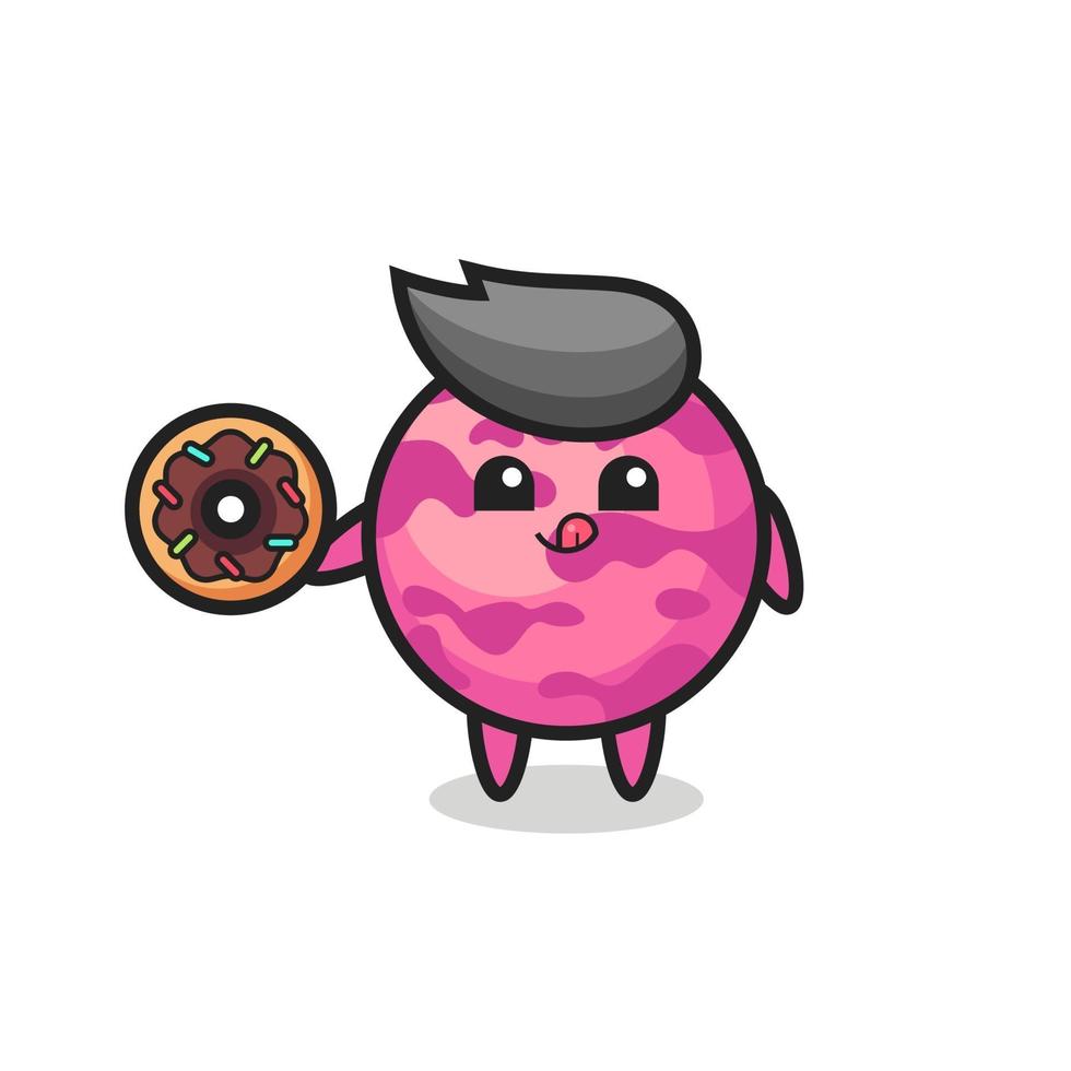 illustration of an ice cream scoop character eating a doughnut vector