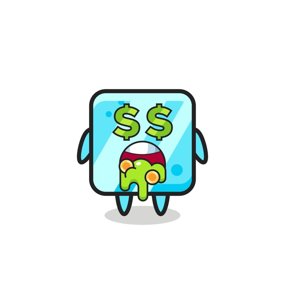 ice cube character with an expression of crazy about money vector