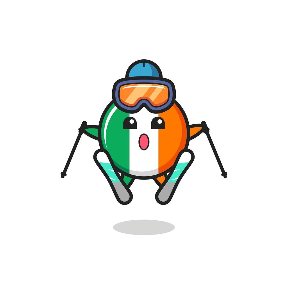 ireland flag badge mascot character as a ski player vector