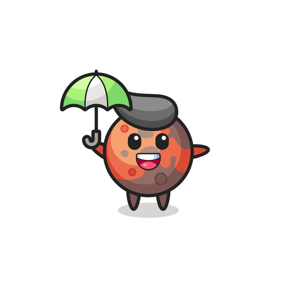 cute mars illustration holding an umbrella vector