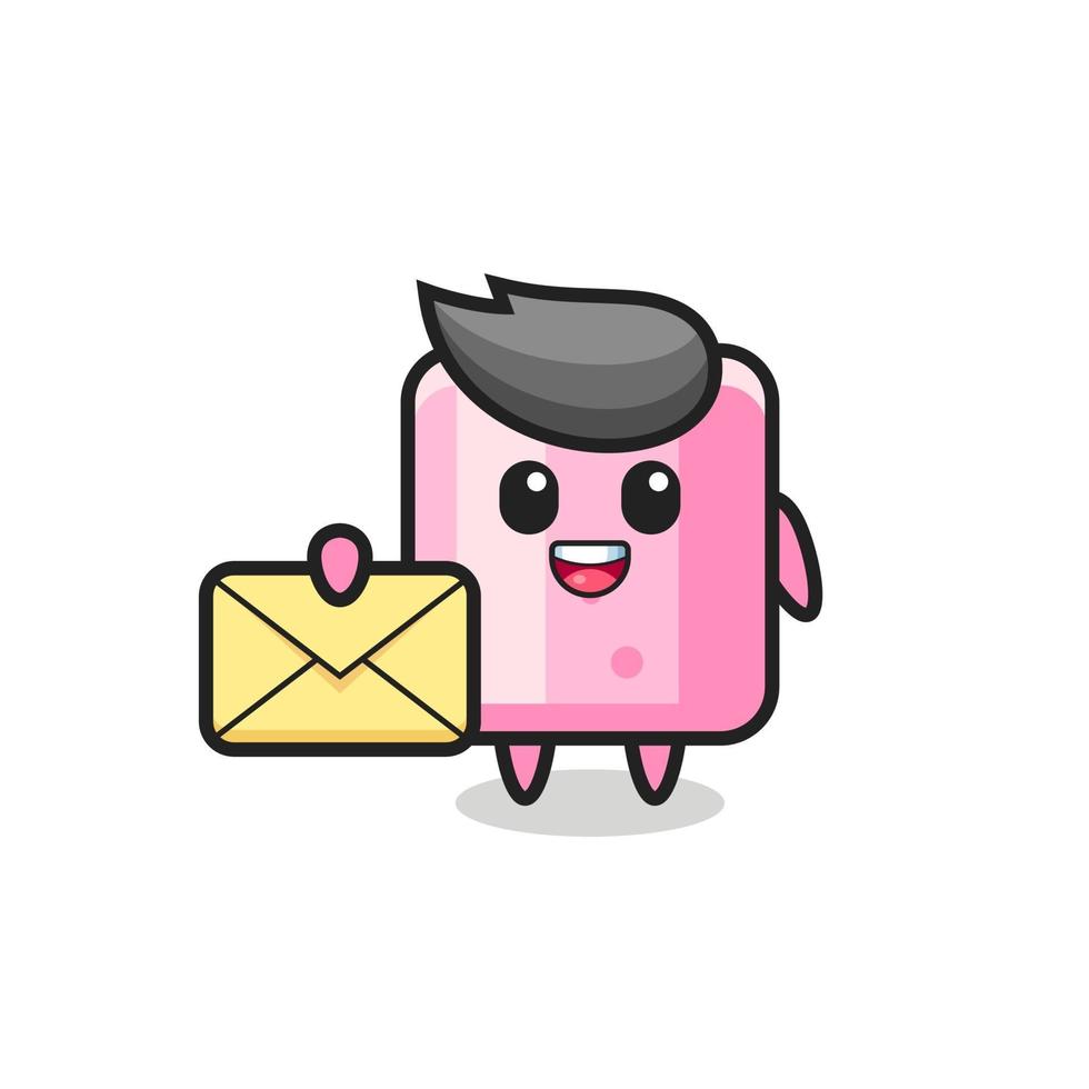 cartoon illustration of marshmallow holding a yellow letter vector