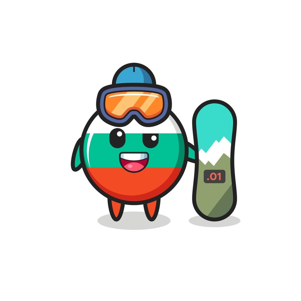 Illustration of bulgaria flag badge character with snowboarding style vector