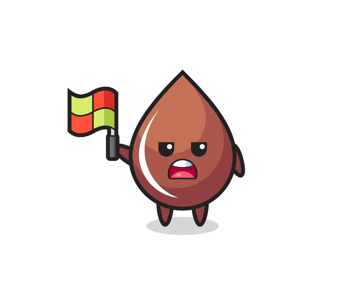 chocolate drop character as line judge putting the flag up vector